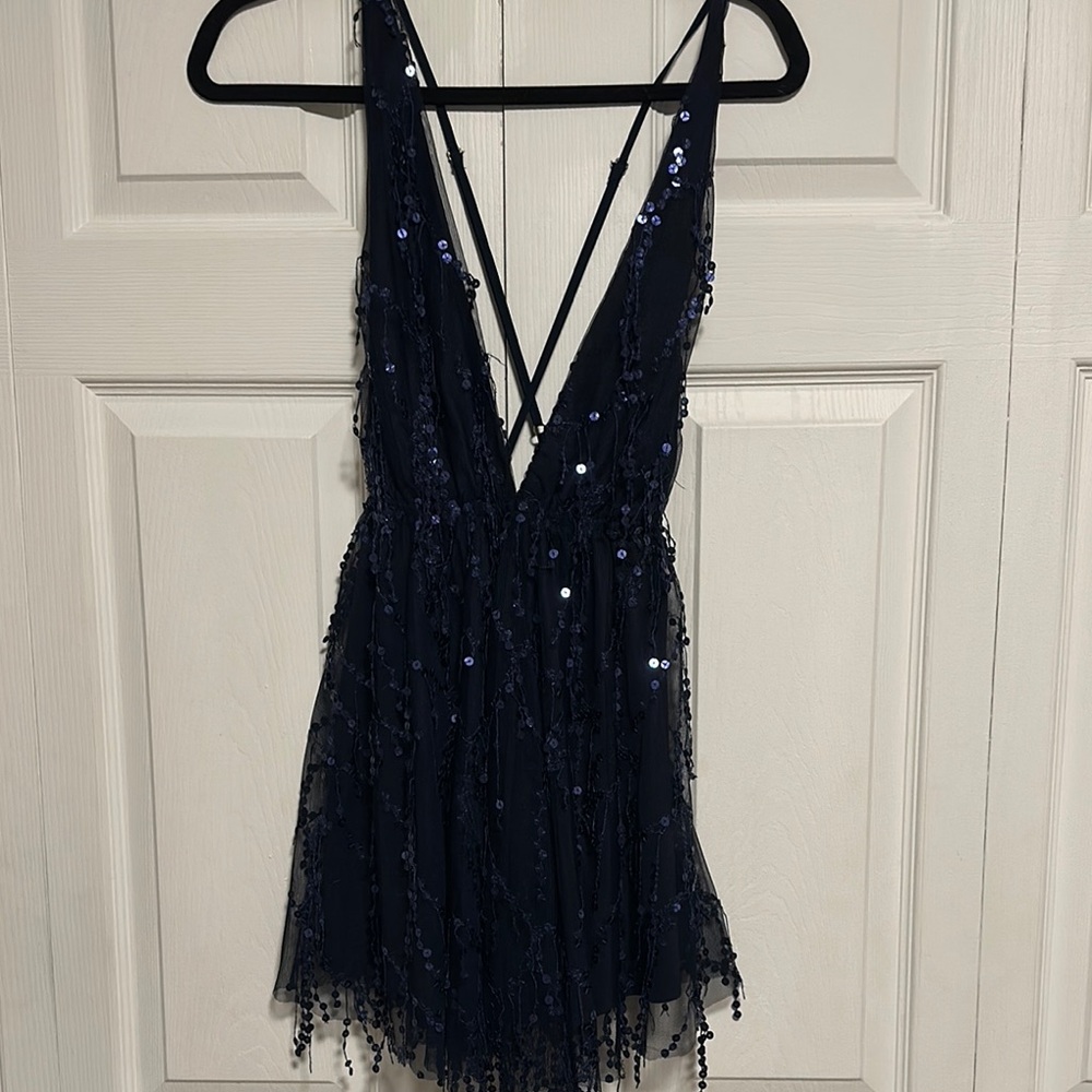 Elegant Navy Sequin Dress